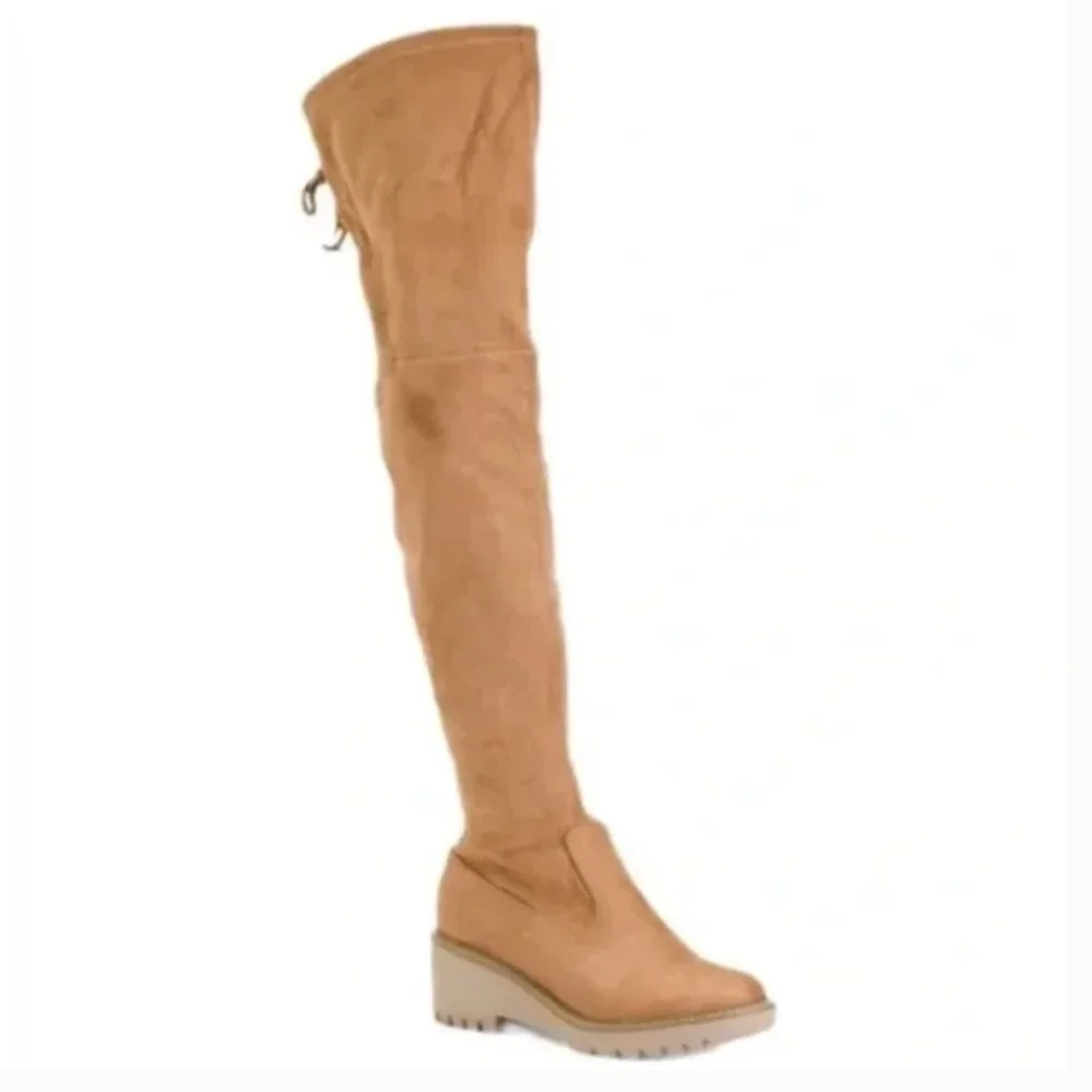 NEW Nicole Miller Bass Faux Suede Over the Knee Camel Boot Size 7.5